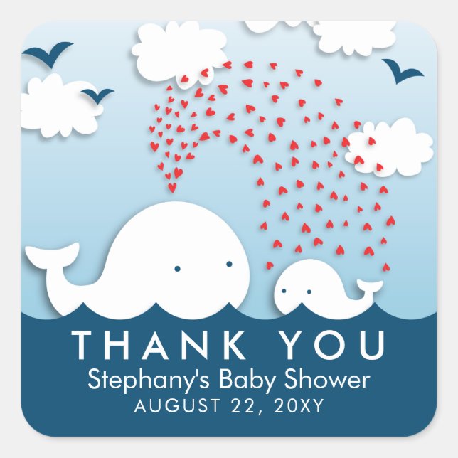 Cute White Whales Stylish Baby Thank You Stickers (Front)