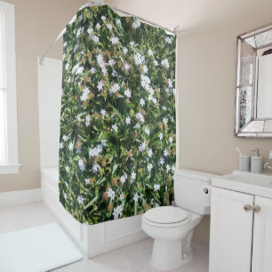 Cute White Wildflowers on Grass Photo Print Design Shower Curtain