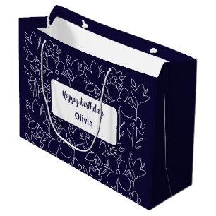 Cute White Wildflowers Pattern Monogrammed Large Gift Bag
