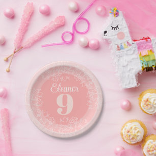 Cute White Wildflowers Pattern On Pink Paper Plate