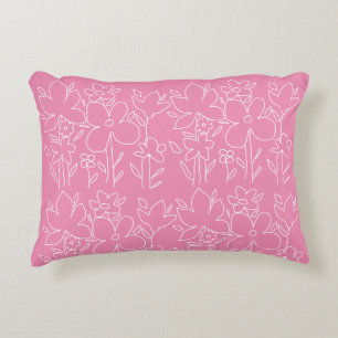 Cute White Wildflowers Pattern Pink Decorative Cushion
