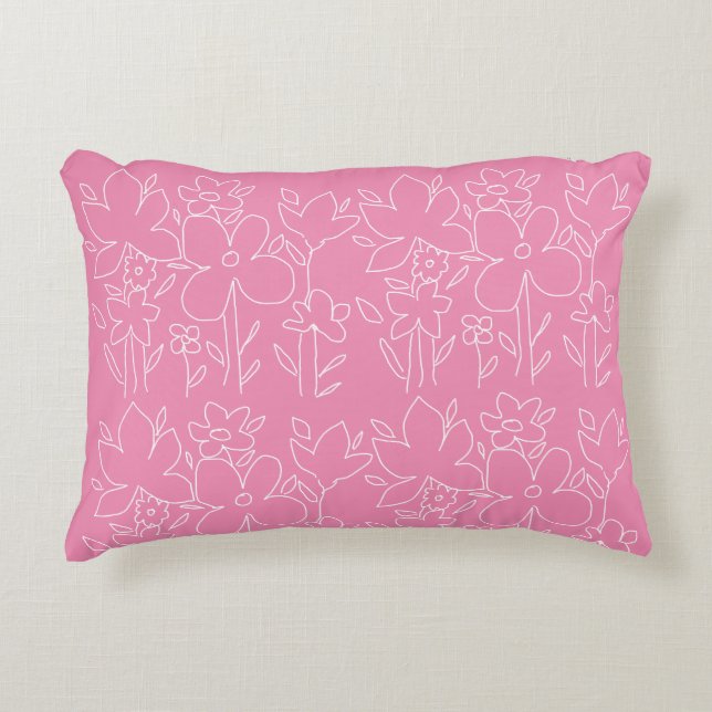 Cute White Wildflowers Pattern Pink Decorative Cushion (Front)