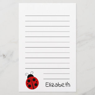 Cute White with Black Text and Ladybug Stationery