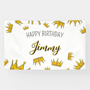 Cute White & Yellow Crown Photo Kid's Birthday Banner