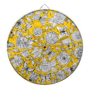 Cute white yellow floral abstract design dartboard