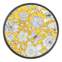 Cute white yellow floral abstract design license p hockey puck