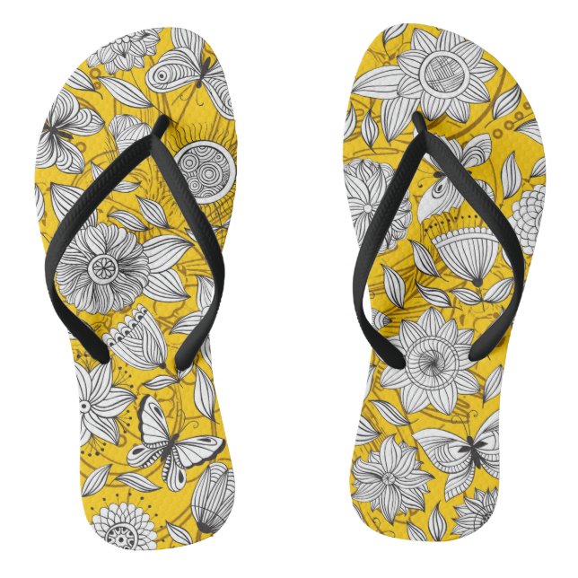 Cute white yellow floral abstract design thongs (Footbed)