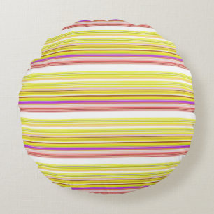 Cute white yellow stripes round cushion