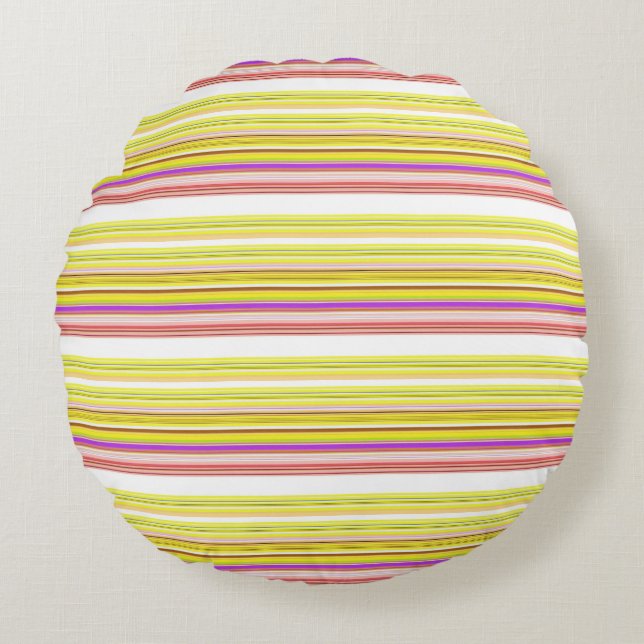 Cute white yellow stripes round cushion (Front)