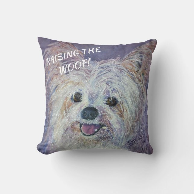 CUTE WHITE YORKIE MIX CUSHION (Front)
