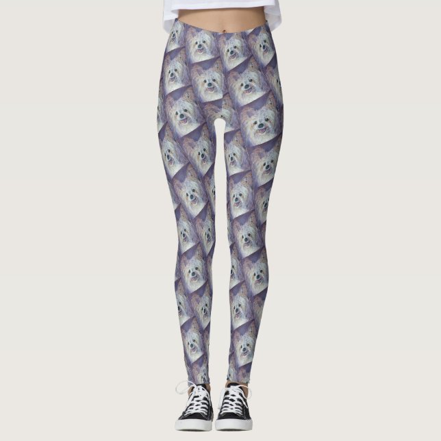 CUTE WHITE YORKIE MIX LEGGINGS (Front)