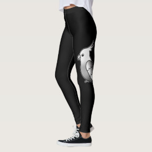 Cute Whiteface Cockatiel Cartoon Bird Illustration Leggings
