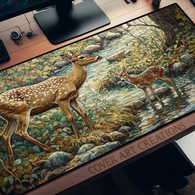 Cute Whitetail Deer And Fawn Desk Mat (Creator Uploaded)