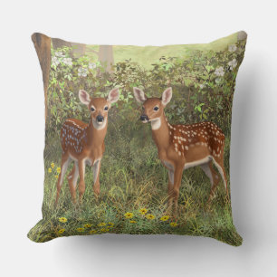 Cute Whitetail Deer Twin Fawns Cushion