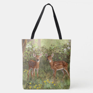 Cute Whitetail Deer Twin Fawns Tote Bag