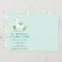 Cute Whole Llama Fun Aqua First Birthday Photo