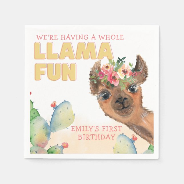 Cute Whole Llama Fun Birthday Party Paper Napkin (Front)