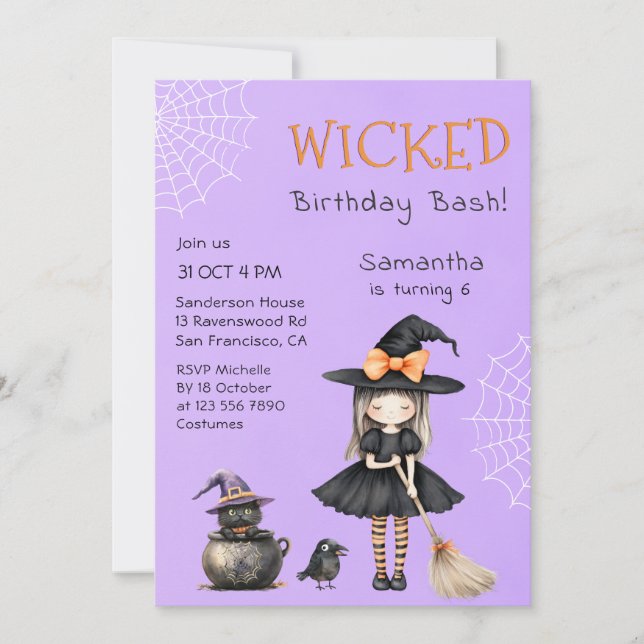 Cute Wicked Birthday Bash Halloween Invitation (Front)