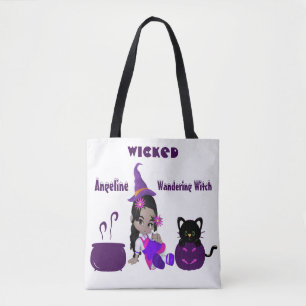 Cute Wicked Wandering Witch Personalised Halloween Tote Bag