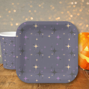 Cute Wide-Eyed Winged Fairy Black Cat Halloween Paper Plate