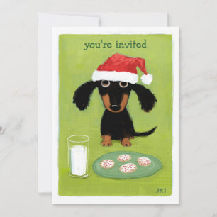 Cute Wiener Dog Santa Christmas Party Invitation