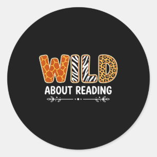 Cute wild about reading safari animal bookworm classic round sticker