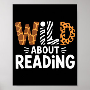Cute wild about reading safari animal bookworm poster