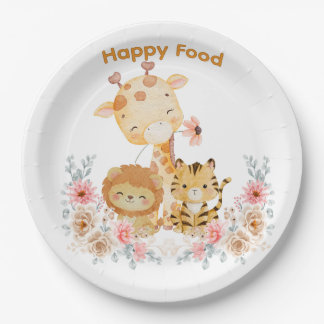 Cute Wild Animal and floral printed Paper Plate
