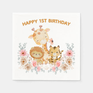 Cute Wild Animal Floral Napkin