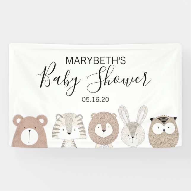 Cute Wild Animals Baby Shower Banner (Horizontal)