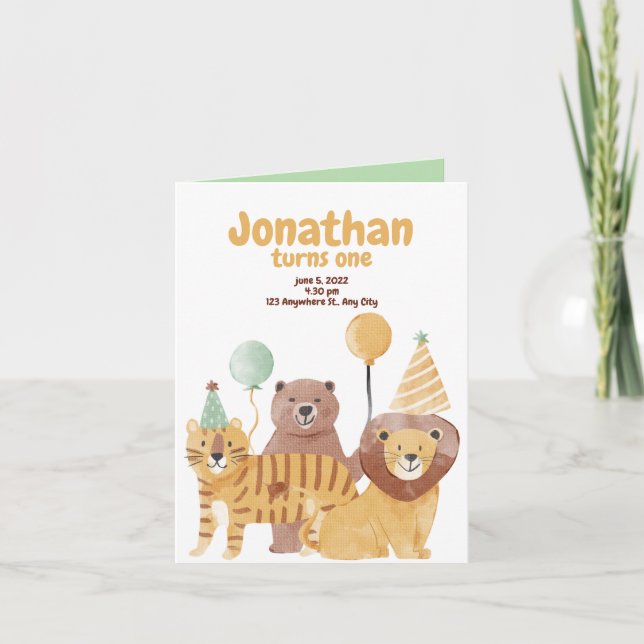 Cute Wild Animals Birthday Invitation (Front)