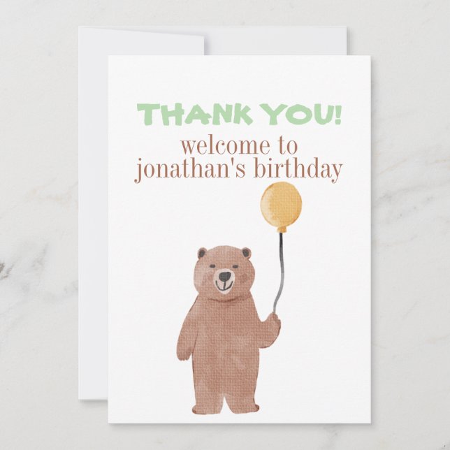 Cute Wild Animals Birthday Thank You Card (Front)