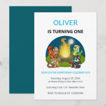 Cute Wild Animals Campfire Kids First Birthday