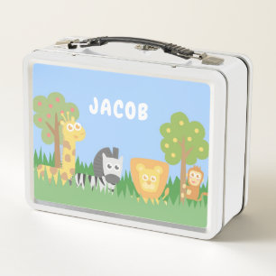Cute Wild Animals Giraffe Zebra Lion Monkey Metal Lunch Box