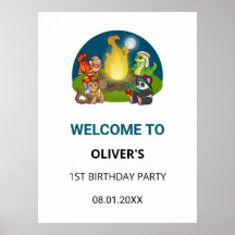 Cute Wild Animals Jungle Camping Birthday Welcome