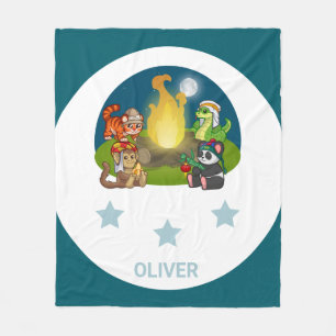 Cute Wild Animals Jungle Night Camping Party Kids Fleece Blanket