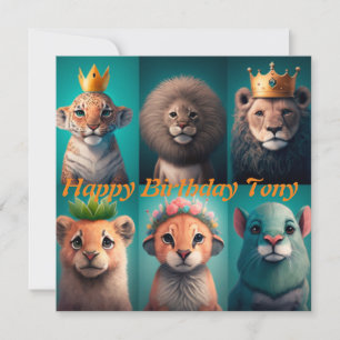 Cute wild animals wearing crowns blue