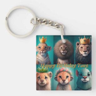 Cute wild animals wearing crowns blue key ring