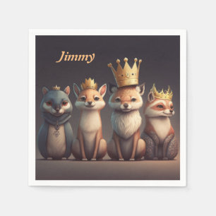 Cute wild animals wearing crowns napkin