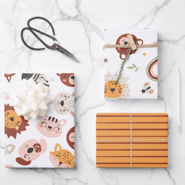 Cute Wild Animals Wrapping Paper Sheet (Front)