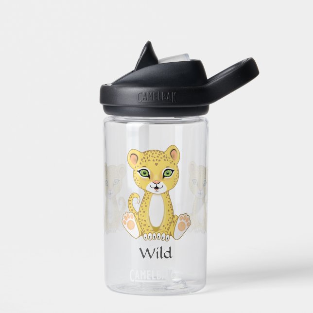 Cute Wild Baby Leopard on Clear Water Bottle (Left)