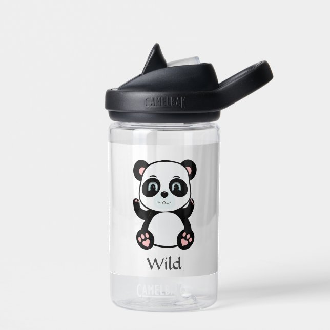 Cute Wild Baby Panda Bear on White Water Bottle (Left)