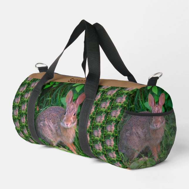 Cute Wild Brown Rabbit Personalised Animal  Duffle Bag (Right Corner)