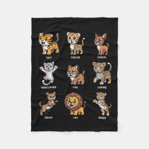 Cute Wild Cats Cartoon Animals Big Cat Species Jun Fleece Blanket