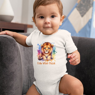 Cute Wild child watercolor Lion personalised Baby Bodysuit