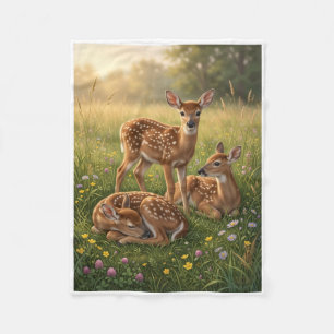 Cute Wild Deer Resting In Meadow Fleece Blanket
