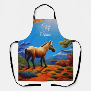 Cute Wild donkey overlooking a mountain valley Apron