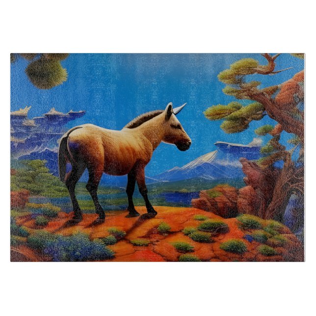 Cute Wild donkey overlooking a mountain valley Cutting Board (Front)