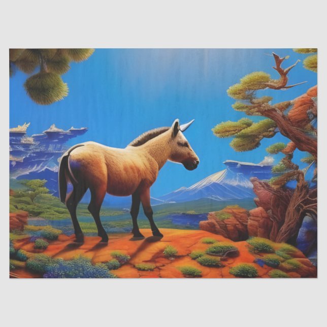 Cute Wild donkey overlooking a mountain valley Tissue Paper (Front)