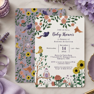 Cute Wild Flower and Birds Tea Party Baby Shower Invitation